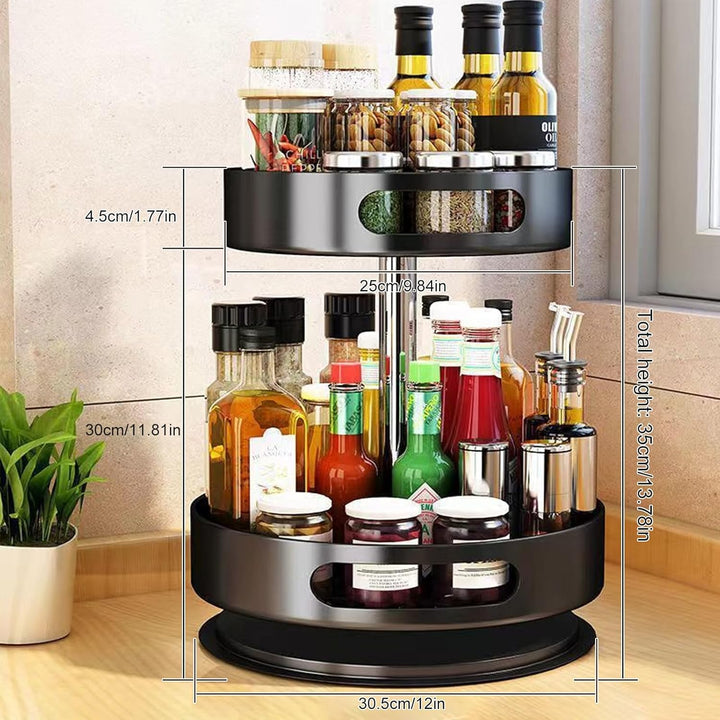 Lazy Susan Organizer, 2/3 Etagen 360° Drehbares Gewürzregal, Kohlenstoffstahl Drehteller Gewürzhalte