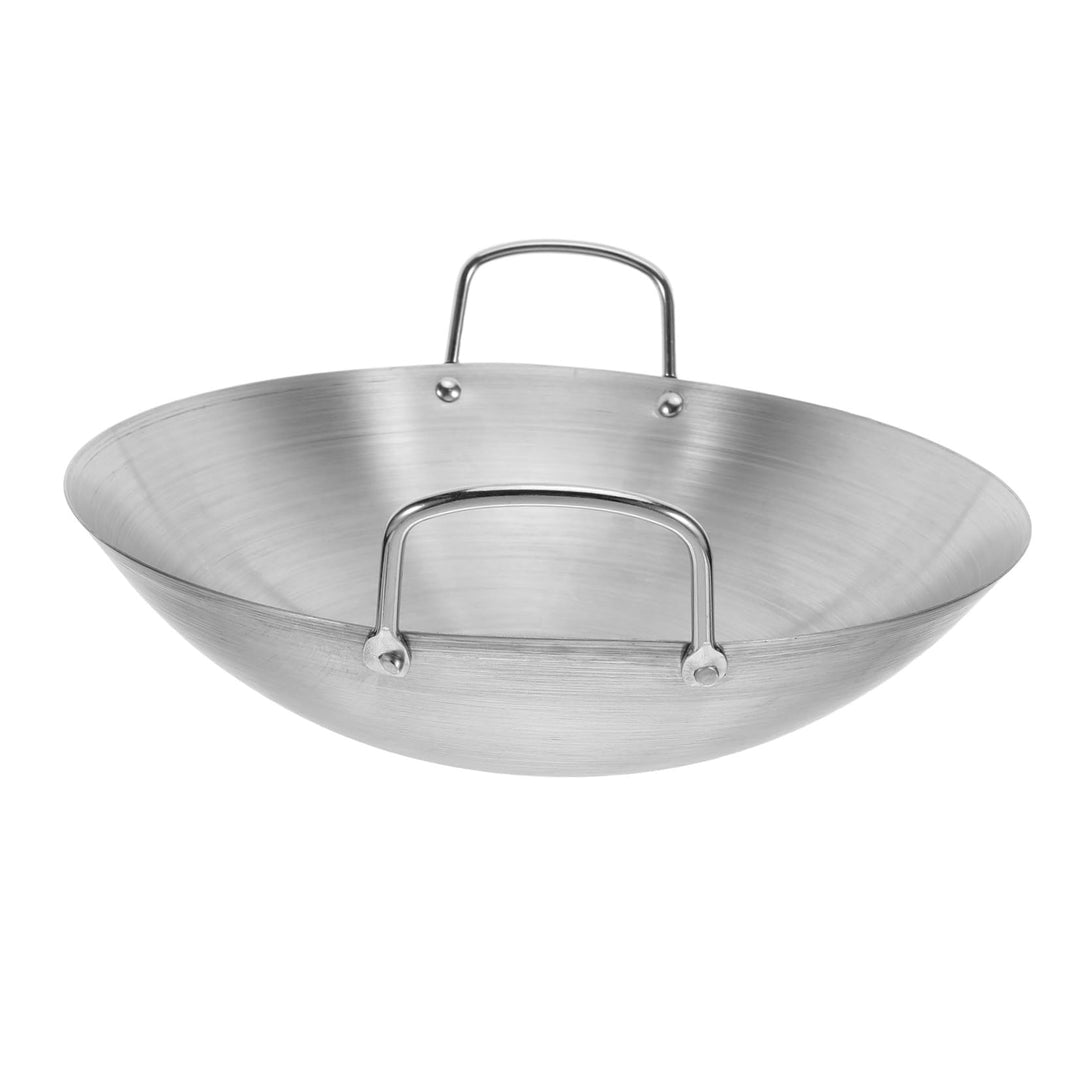 NUOBESTY 28 cm Doppelgriff-Wok-Edelstahl-Wok-Bratpfanne Mit Grosser Kapazität Bratpfanne Rundboden-W