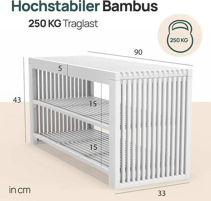 Bambus Schuhschrank - Schuhbank - Sitzbank mit Stauraum - Schuhregal Holz | BAM BOO BOX Schuhbank mi