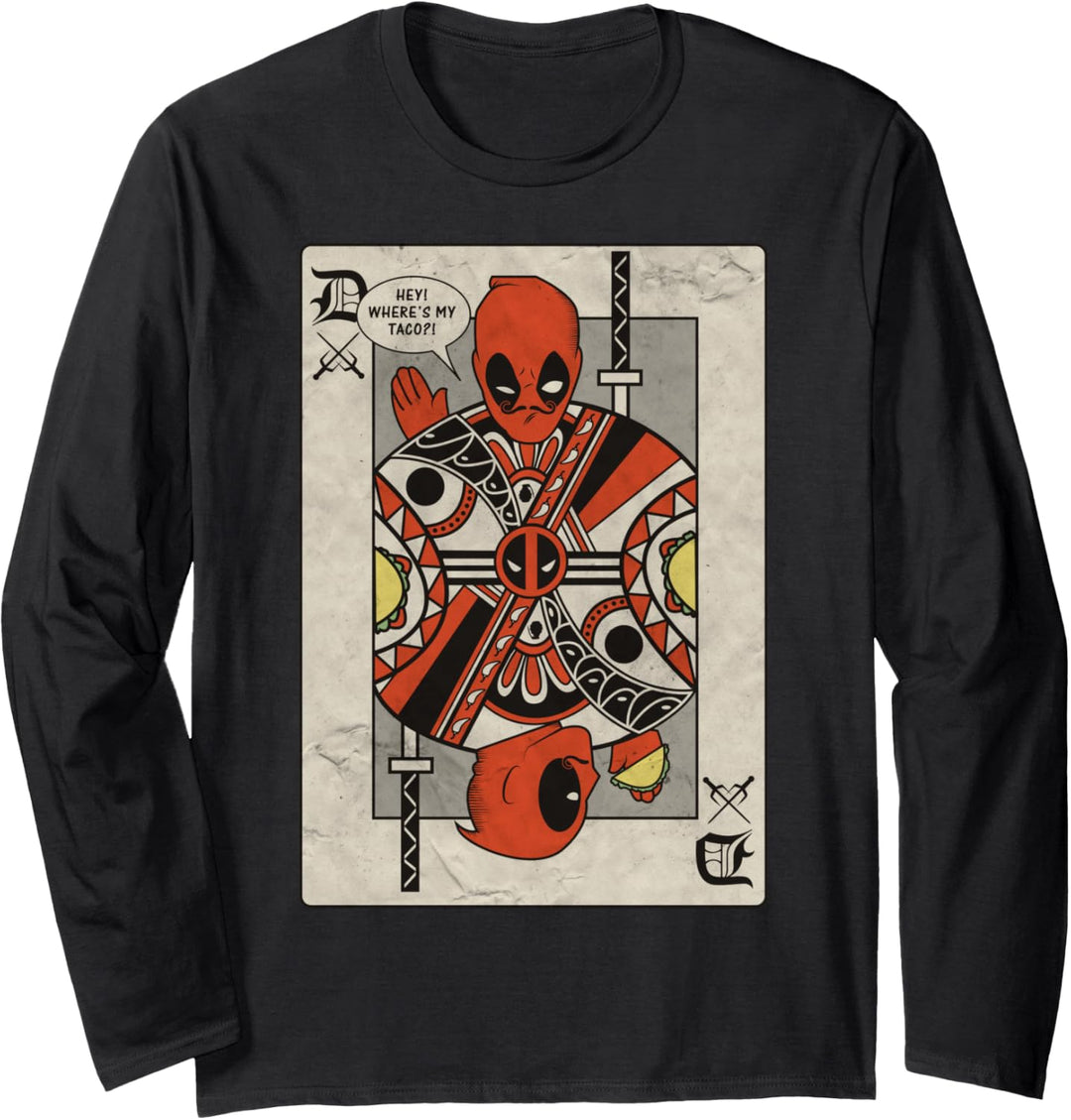 Marvel Deadpool Playing Card Taco Fight Langarmshirt