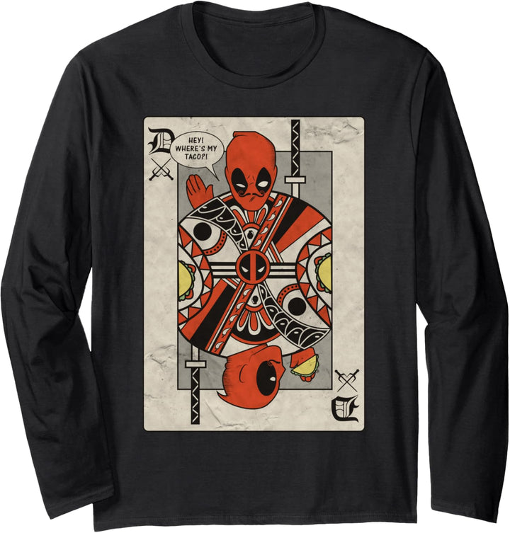 Marvel Deadpool Playing Card Taco Fight Langarmshirt