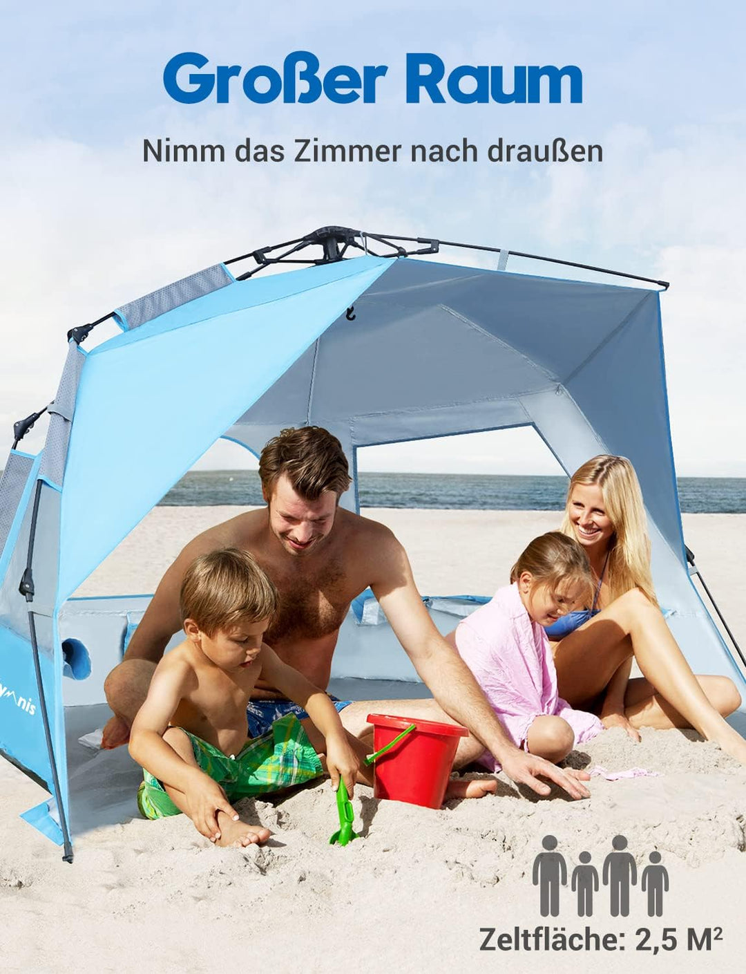 Glymnis Strandmuschel Quick Up Strandzelt Automatisches Strand Zelt UV-Schutz 50+ Windschutz Sonnens