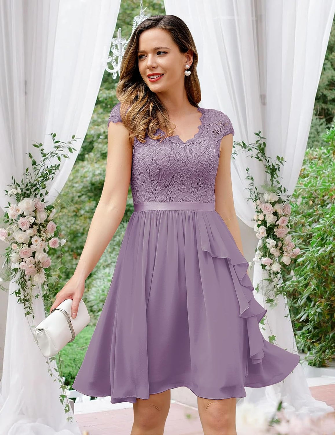 Wedtrend Cocktailkleid Damen Knielang Abendkleid Elegant für Hochzeit Elegant A Linie Rüschenkleid T