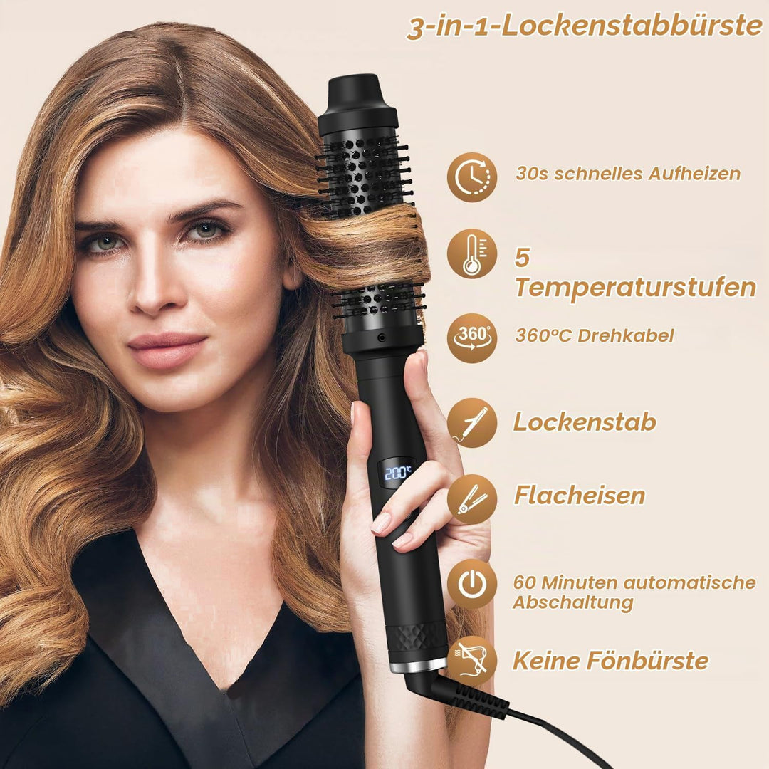 Thermal Brush 38mm, Wärmebürste mit 120–200°C LCD-Display, Lockenbürste Haarstyler Rundbürste, Verwe
