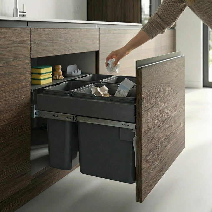 Einbau-Mülleimer für 60 cm Schrank SEGREGO 4-fach Abfallsystem mit Deckel Soft-Close & Vollauszug 56