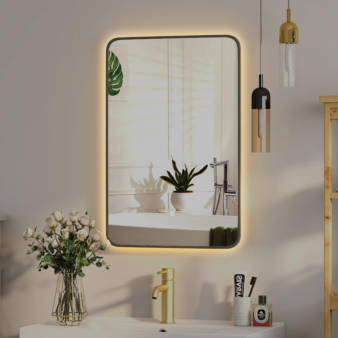 Spiegelschrank Bad mit Ambient-Stimmungsbeleuchtung, Badschrank Hängend mit Spiegel und Ablage, Bade