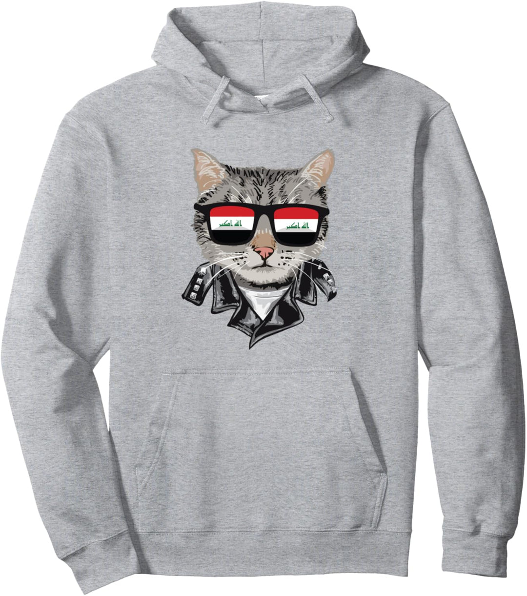 Sonnenbrille mit Katze, Irak-Flagge, coole Irak-Katze Pullover Hoodie