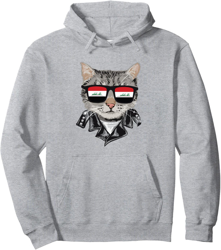 Sonnenbrille mit Katze, Irak-Flagge, coole Irak-Katze Pullover Hoodie