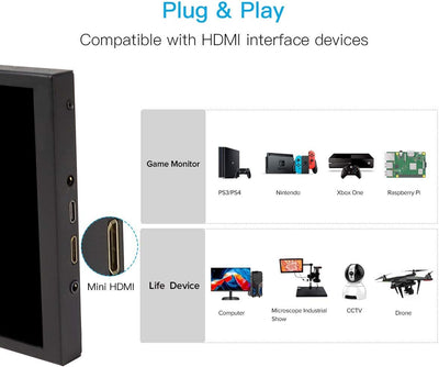 ELECROW Mini Monitor, 8 Zoll IPS Bildschirm for Raspberry Pi Display Externes Screem mit HD-Auflösun