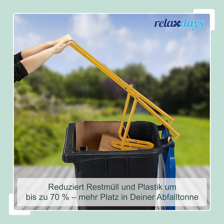 Relaxdays Müllpresse für die Mülltonne, Müllverdichter Hausmüll, Restmüll, Plastik, manuelle Hausmül
