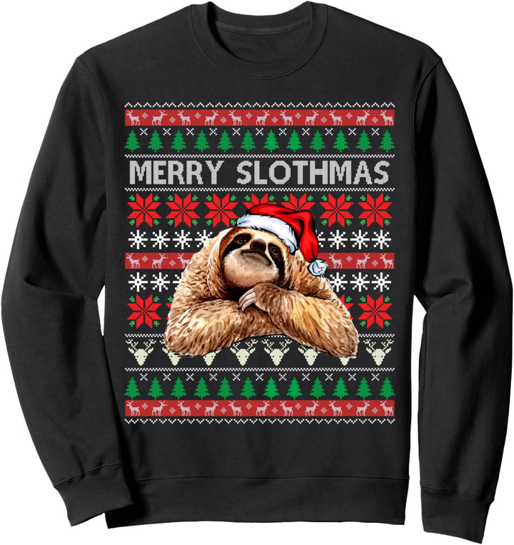 Merry Slothmas Ugly Christmas Sweater Faultier Nikolausmütze Geschenke Sweatshirt