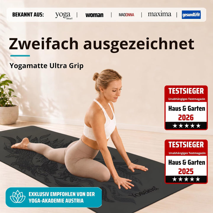 Yogamatte aus Naturkautschuk | extrem rutschfest | ULTRA GRIP Oberfläche aus ECO PU | extra breit 68