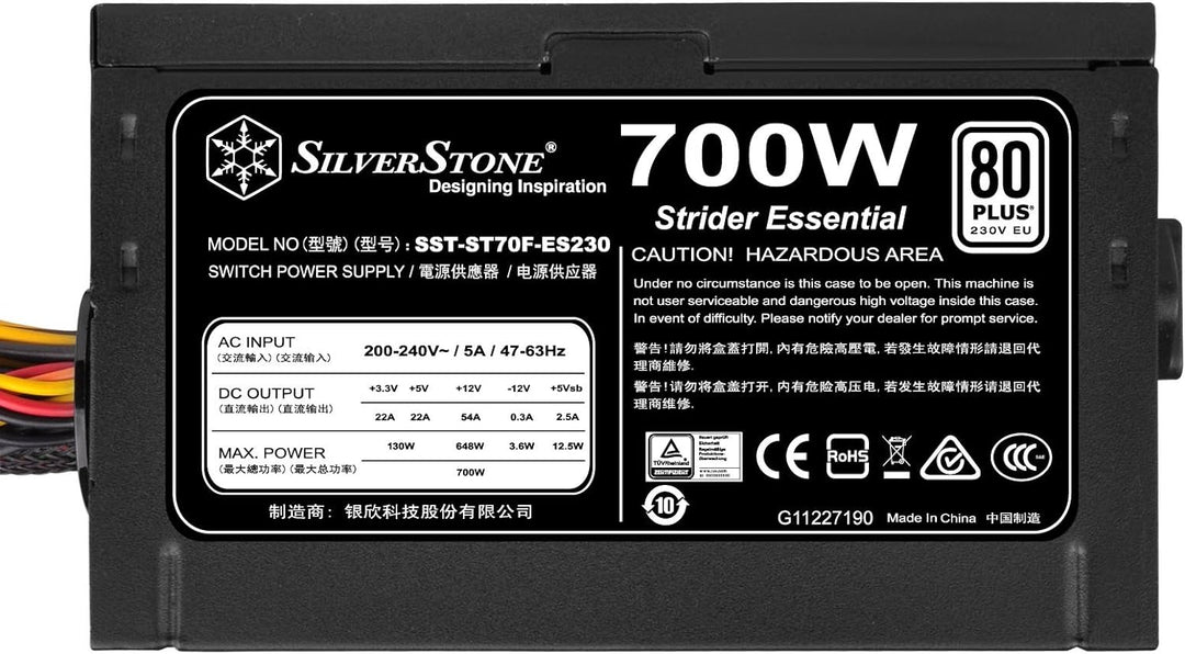 Silverstone SST-ST70F-ES230 - Strider Essential Serie, 700W 80 Plus 230V EU ATX flüsterleises PC-Net