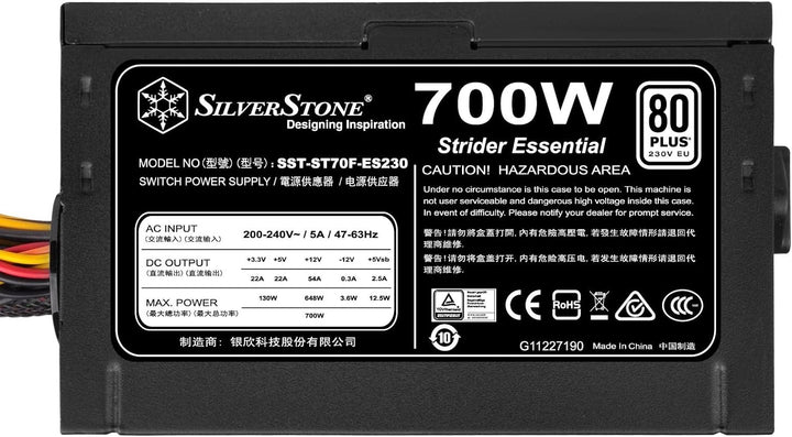 Silverstone SST-ST70F-ES230 - Strider Essential Serie, 700W 80 Plus 230V EU ATX flüsterleises PC-Net