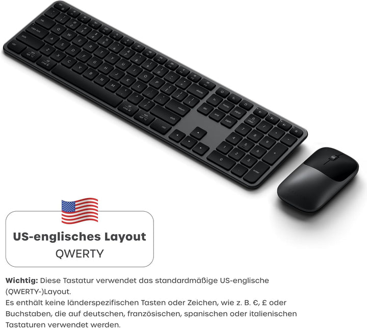 SATECHI Kabelloses Tastatur- & Maus-Set Slim CEX3, Bluetooth Multi-Geräte, USB-C-Empfänger, 𝗨𝗦-𝗘𝗡𝗚𝗟𝗜