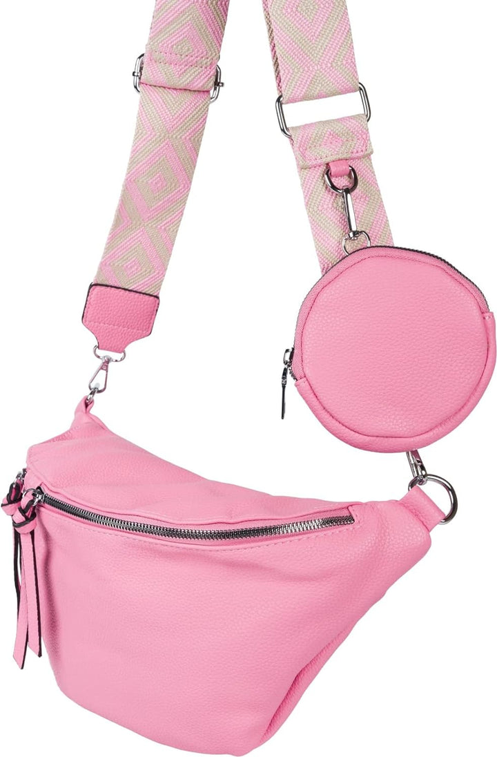 styleBREAKER Damen Halbmond Crossbody Schultertaschen Set 3-Teilig, Schultergurt mit Muster, Schlüss