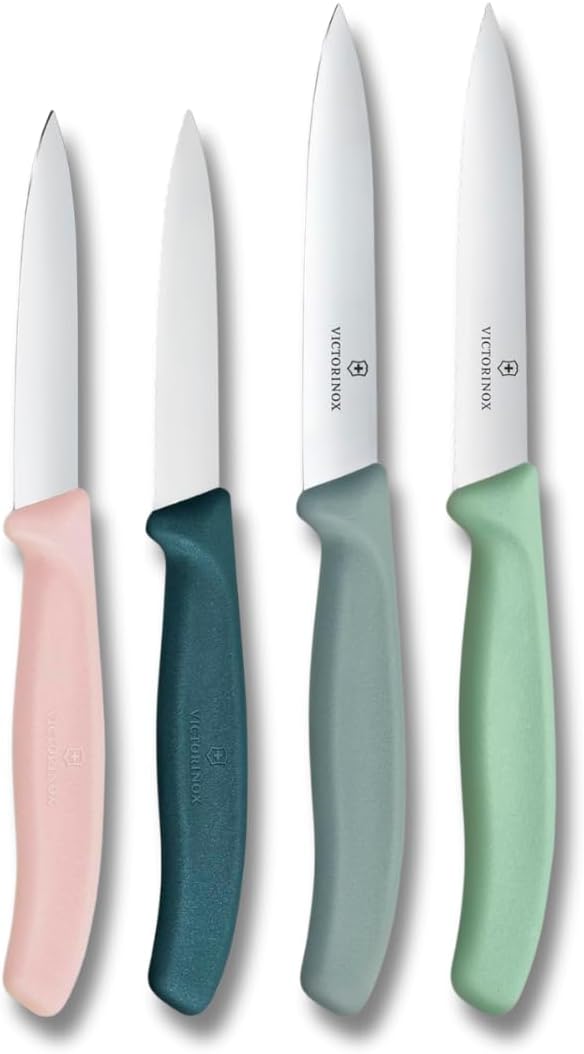 Victorinox Swiss Classic, Tomaten- und Gemüsemesser Set, 4teilig, Scharfe Klinge, 8 und 10 cm, Welle