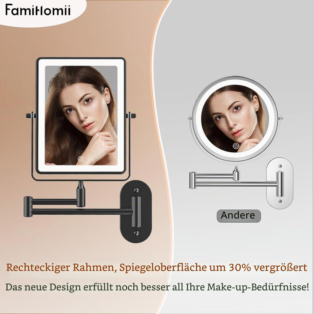Famihomii 5000mAh Wiederaufladbar Kosmetikspiegel mit LED Beleuchtetung, Schminkspiegel mit 1-/30X V