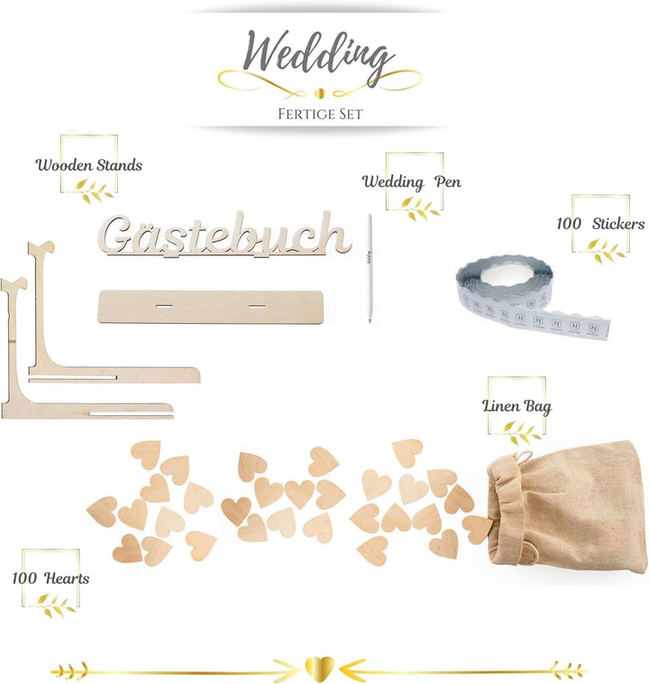 Wedding Gästebuch Hochzeit mit Holzherzen I Perfekt Hochzeitsdeko I 101 Herzen I Holzen Rahmen zum B