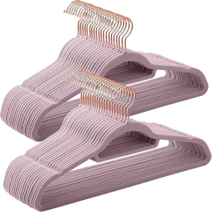 SONGMICS Kleiderbügel Samt, 50er Set, Bügel, rutschfest, kleine Stange für Krawatten, 360° drehbarer
