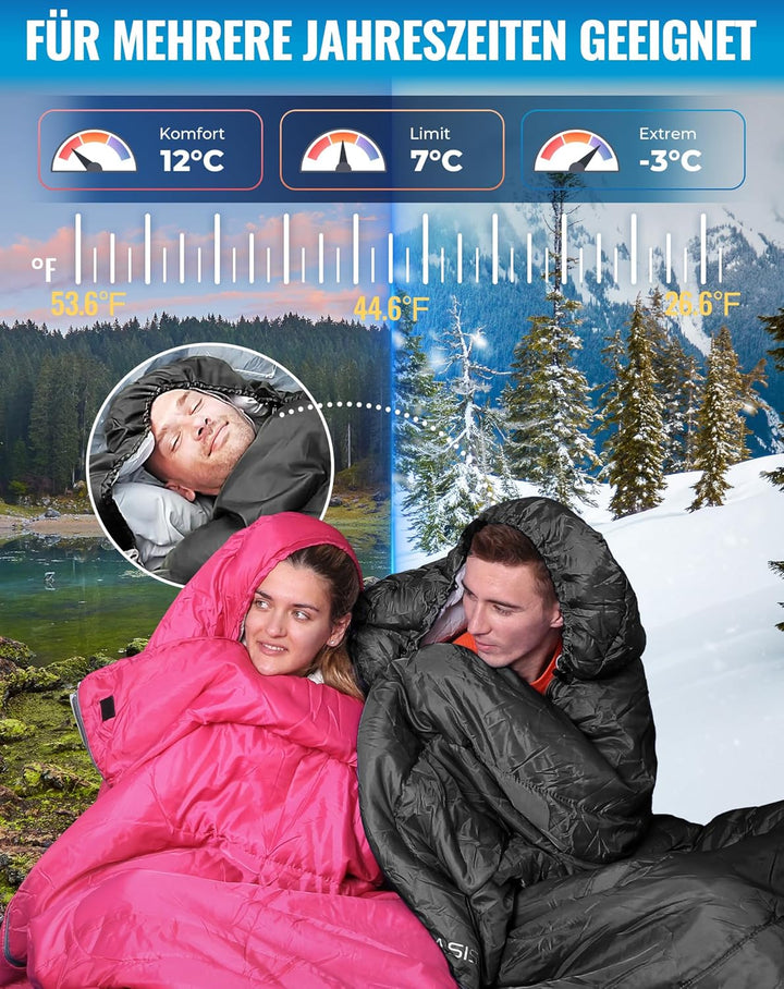 KingCamp Schlafsack für Erwachsene, kaltes Wetter & warm, XL, grosse und hohe Flanell-Schlafsäcke mi