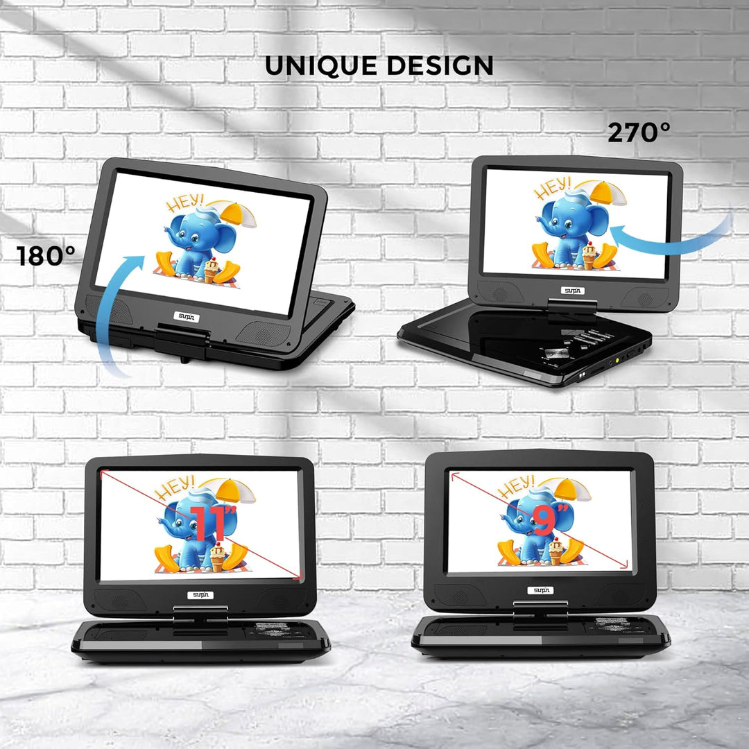 SUNPIN 12,5 Zoll Tragbarer DVD Player mit 10,5 Zoll HD Schwenkbaren Bildschirm, 6h Akkulaufzeit, Reg