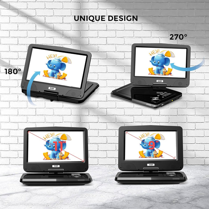SUNPIN 12,5 Zoll Tragbarer DVD Player mit 10,5 Zoll HD Schwenkbaren Bildschirm, 6h Akkulaufzeit, Reg