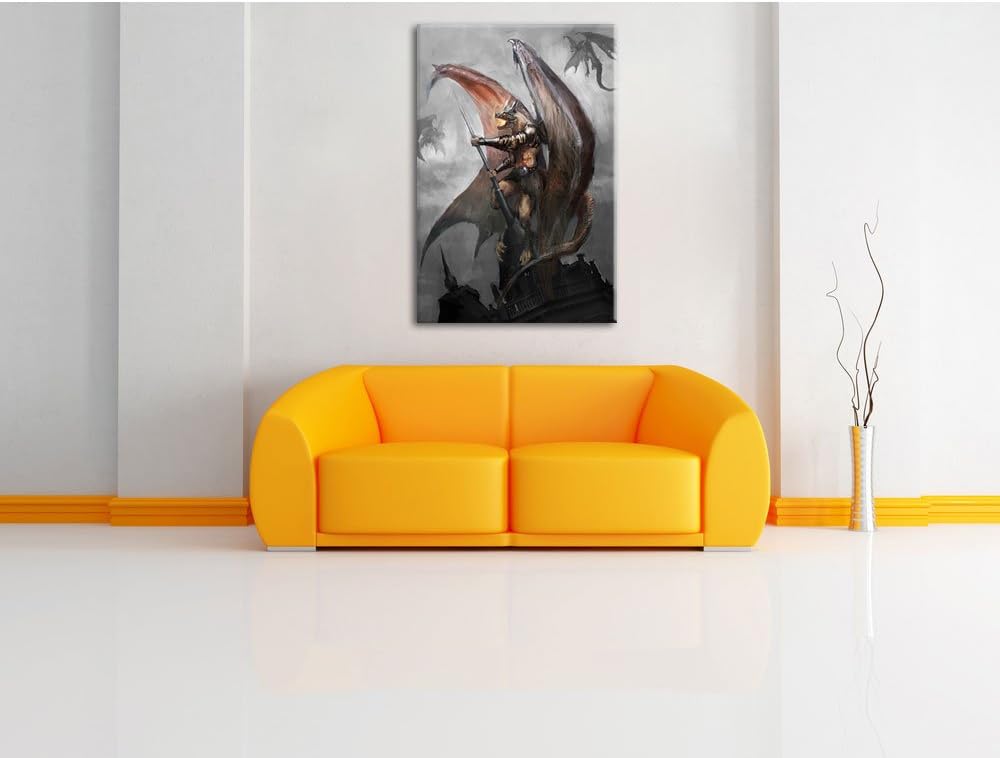 Pixxprint Drachenmann / 100x70cm Leinwandbild bespannt auf Holzrahmen/Wandbild Kunstdruck Dekoration