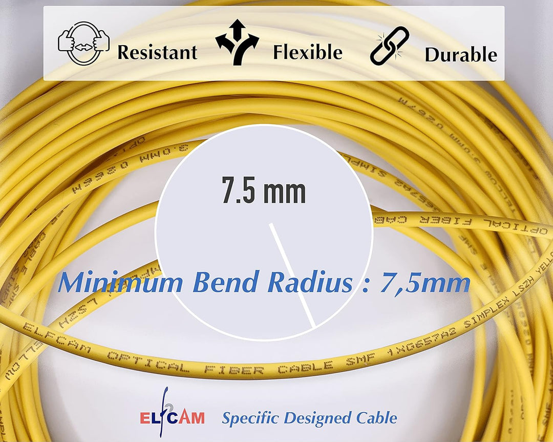 Elfcam® - 50m Glasfaserkabel SC/UPC auf SC/UPC Stecker, Simplex Singlemode 9/125μm OS2 Patchkabel, G