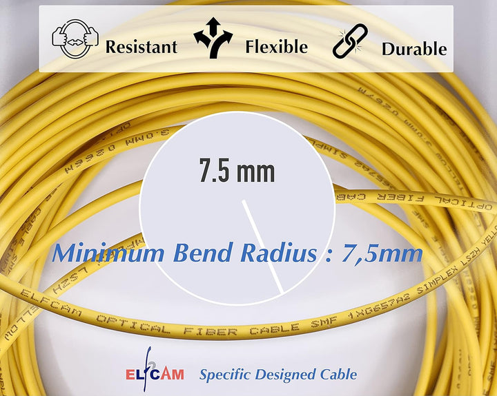Elfcam® - 50m Glasfaserkabel SC/UPC auf SC/UPC Stecker, Simplex Singlemode 9/125μm OS2 Patchkabel, G