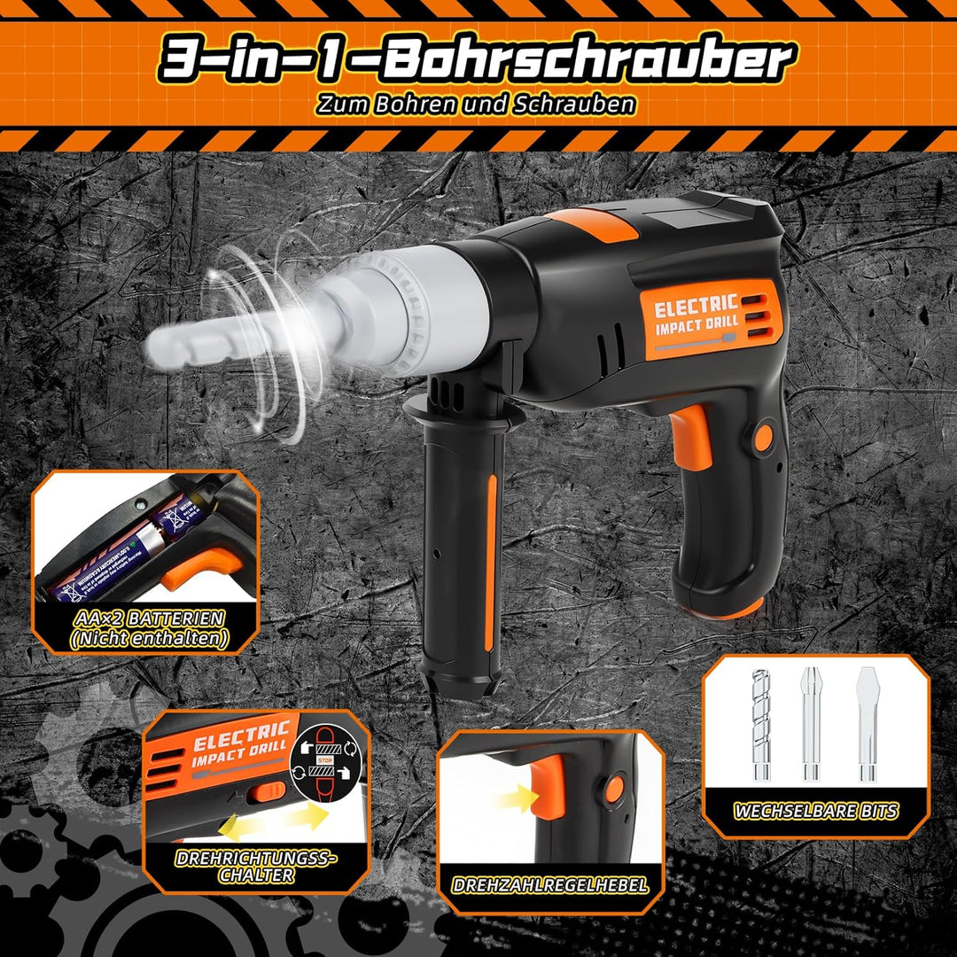 Werkzeugkoffer Kinder, Werkzeug Set Kinder mit MotorsäGe & Elektrische Bohrmaschine & Winkelschleife