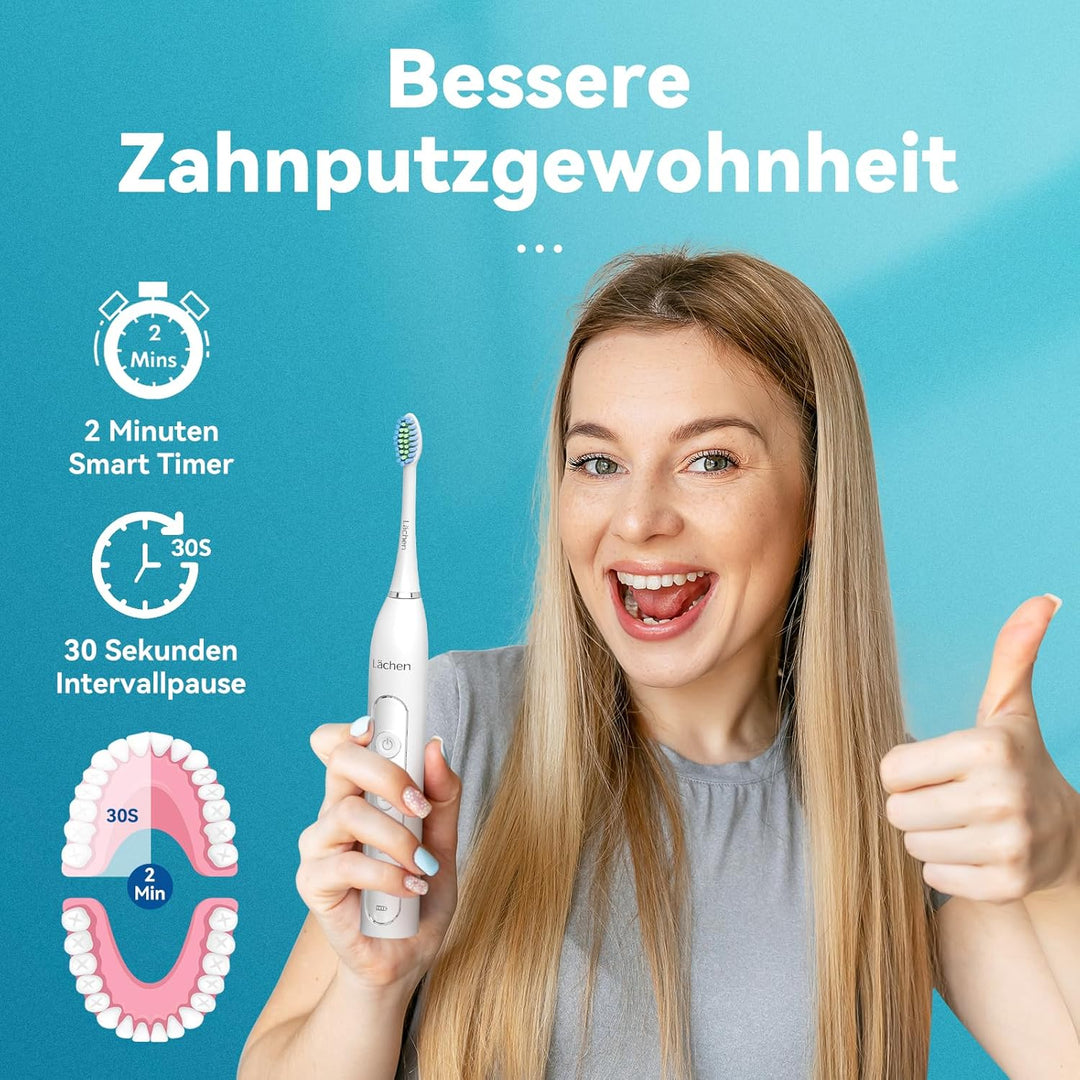 Lächen Sonic elektrische Zahnbürste Schallzahnbürste - RM-T8B， mit 4 Aufsteckbürsten und Timer, 3 Mo