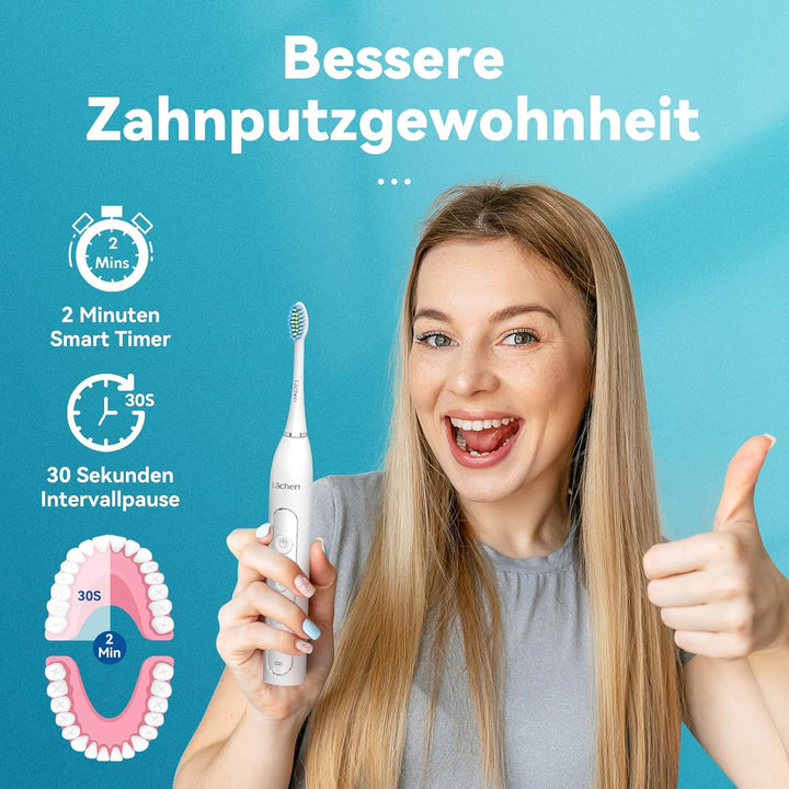 Lächen Sonic elektrische Zahnbürste Schallzahnbürste - RM-T8B， mit 4 Aufsteckbürsten und Timer, 3 Mo