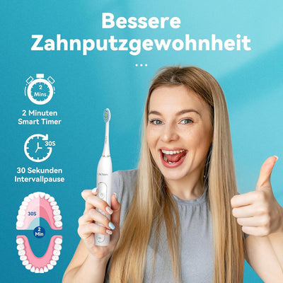 Lächen Sonic elektrische Zahnbürste Schallzahnbürste - RM-T8B， mit 4 Aufsteckbürsten und Timer, 3 Mo