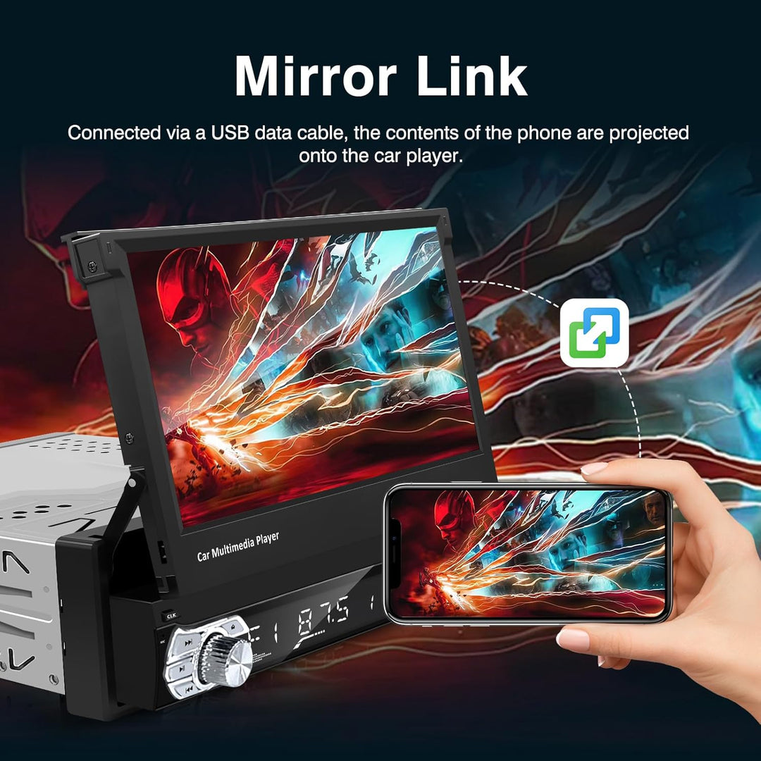 7 Zoll Flip Out 1 Din Autoradio Bluetooth mit Wireless Carplay Android Auto, EZoneTronics 1 Din Touc