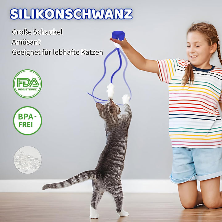 lifefav Katzenspielzeug, wiederaufladbares Katzenspielzeug mit Teaser-Plüsch/Silikonschwanz, elektri