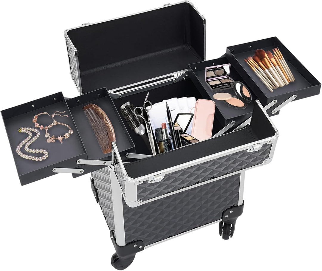 Schminkkoffer Kosmetikkoffer Trolley,Schminkkoffer mit 2 klappbare Fächer,Trolley - Aufbewahrungskof