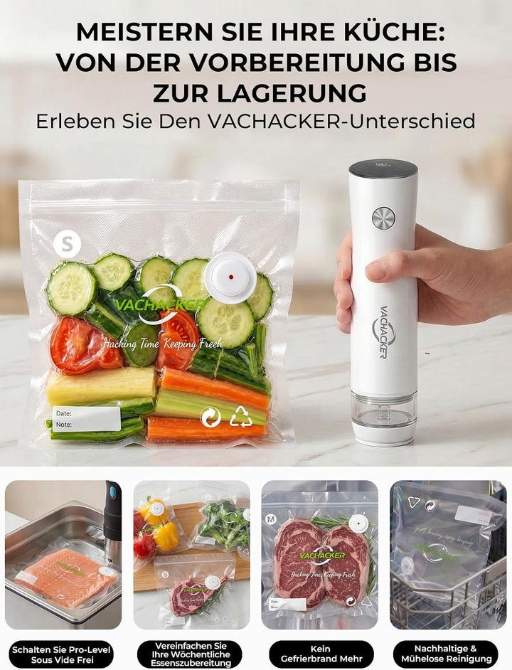 Vakuumiergerät für Lebensmittel, Vachacker Handliche Vakuumierer | Mini Vakuumiergerät mit 30 Wieder