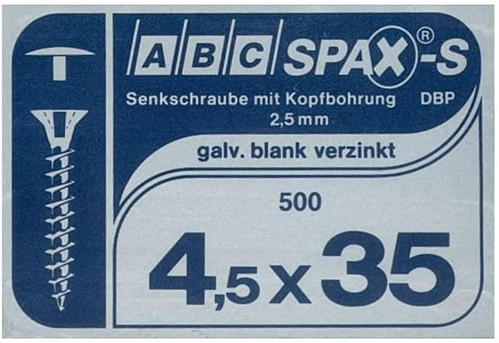 SPAX Universalschraube mit Kopflochbohrung, 4,5 x 40 mm, 500 Stück, Kreuzschlitz Z2, Kleiner Senkkop