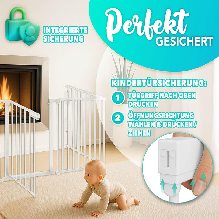 KIDUKU® Kaminschutzgitter mit Tür Metall 420 cm | Absperrgitter Ofenschutzgitter faltbar | Konfigura