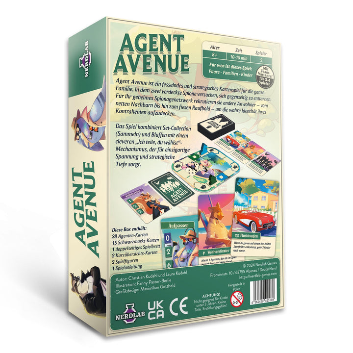 Agent Avenue, Strategisches Kartenspiel, 2-4 Spieler, 10-15 Min Spielzeit, Ab 8 Jahren, auf der Empf