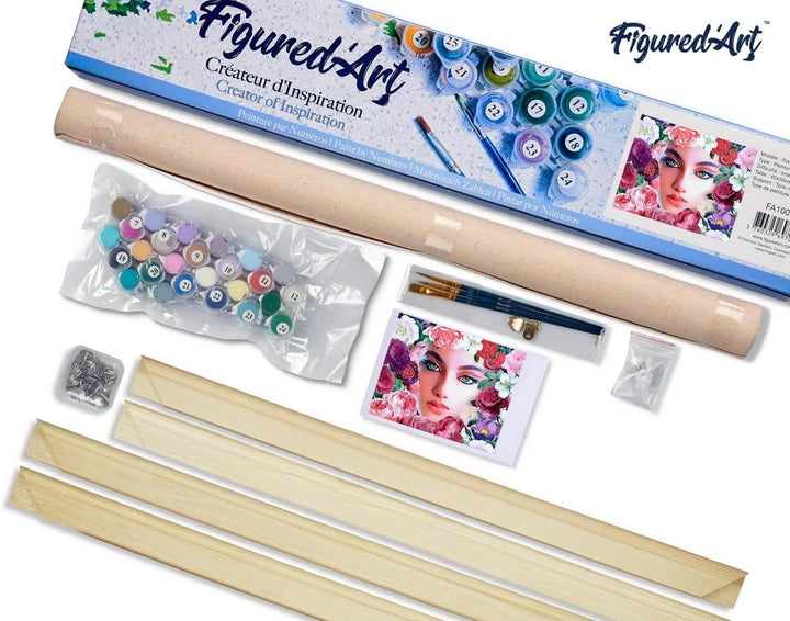 Figured'Art Malen Nach Zahlen Erwachsene Mit Rahmen Gesicht und Blumen - Paint by Numbers Basteln DI