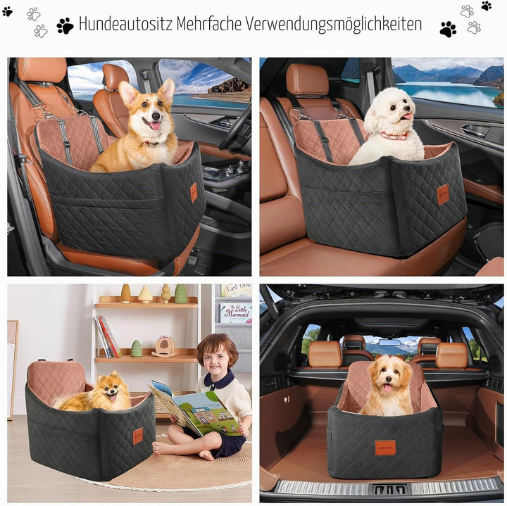 Hunde Autositz für kleine bis mittlere Hunde,Waschbarer hundesitz Auto mit Aufbewahrungstaschen, ver