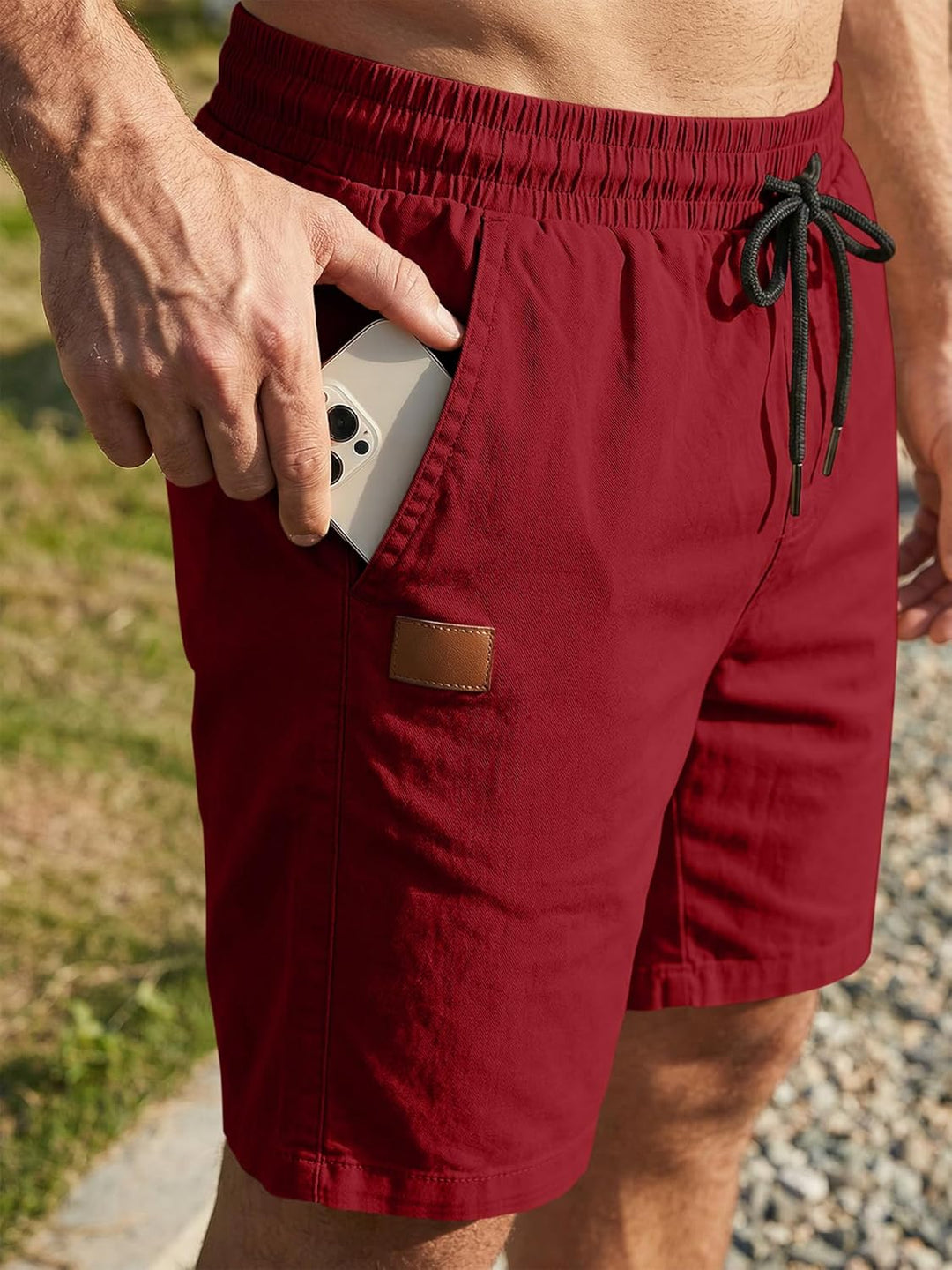 JMIERR Kurze Hosen Herren Shorts Herren Sommer Chino Baumwolle Elastische Taille mit Taschen M Rot,