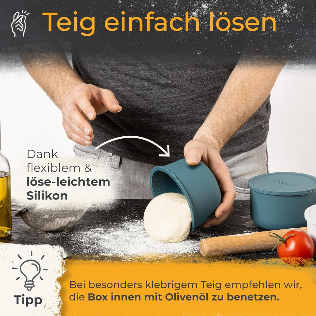 Teigbar Pizzaballenbox mit Deckel, 6er Set - innovative Teigbox aus löse-leichtem Silikon - Pizzatei