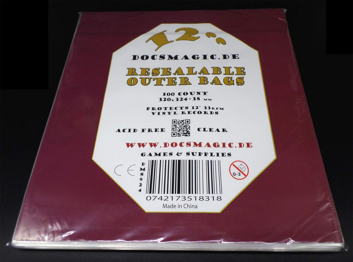 docsmagic.de 100 Resealable Outer Bags for 12" 33rpm Vinyl Records Clear 3 Mil - Schallplatten Hülle