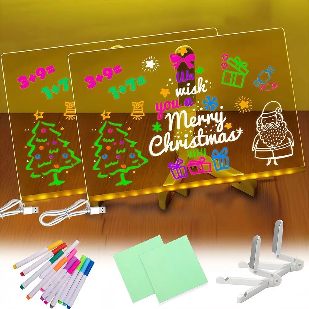 2 Stück LED Notiztafel mit Farben, Leuchtendes Led Zeichenbrett für Kinder, Led Zeichentafel Kinder