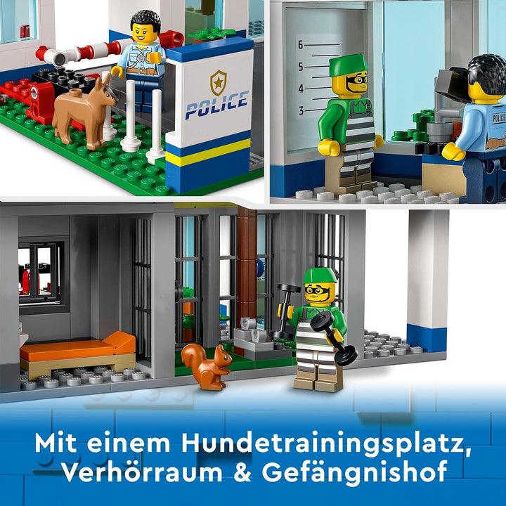 LEGO 60316 City Polizeistation mit Polizeiauto, Müllauto und Hubschrauber, Polizei-Spielzeug für Jun