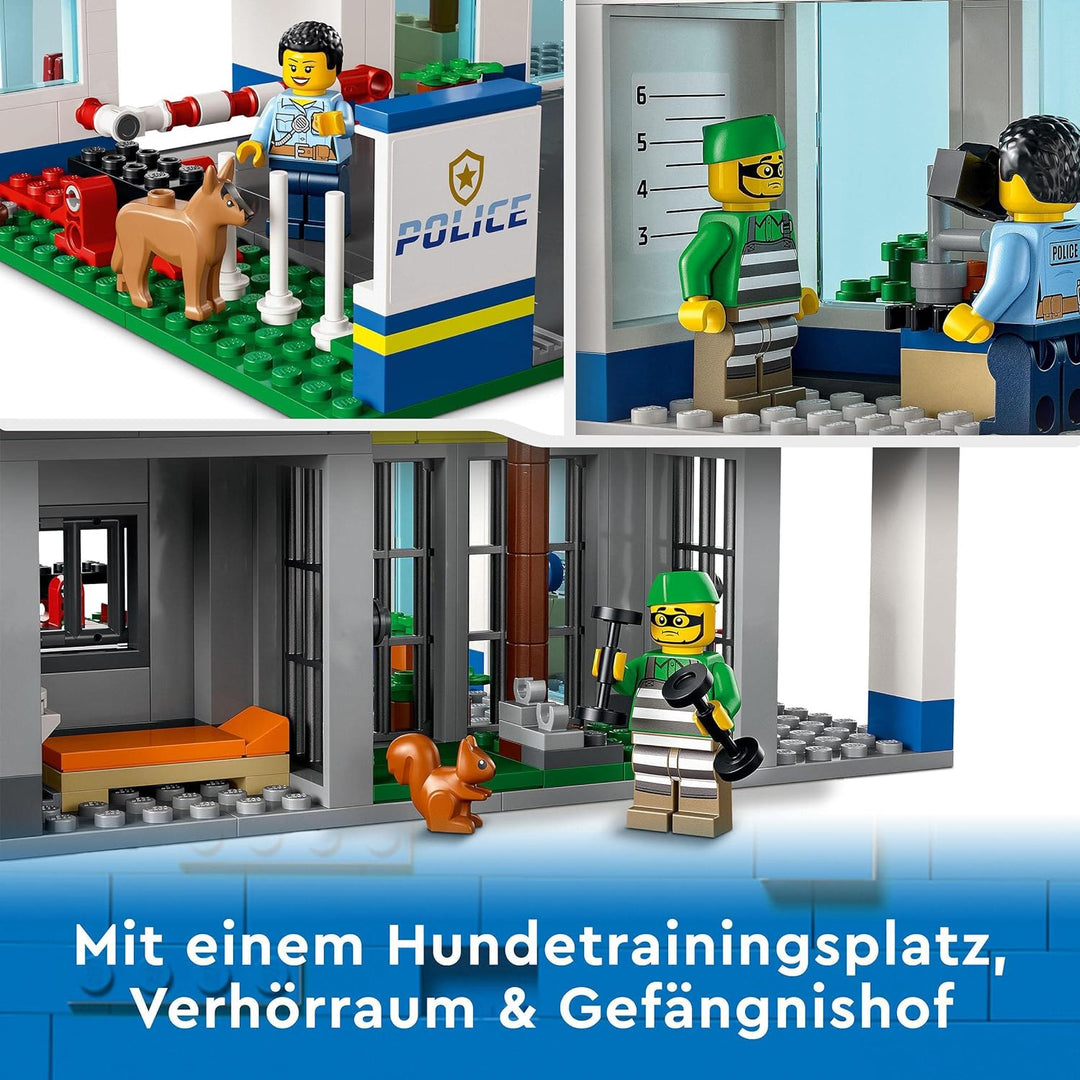 LEGO 60316 City Polizeistation mit Polizeiauto, Müllauto und Hubschrauber, Polizei-Spielzeug für Jun