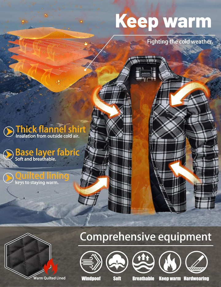 TACVASEN Herren Karierte Hemdjacke Flanellhemd Holzfällerhemd Thermohemd Jacke 3XL Schwarz, 3XL Schw
